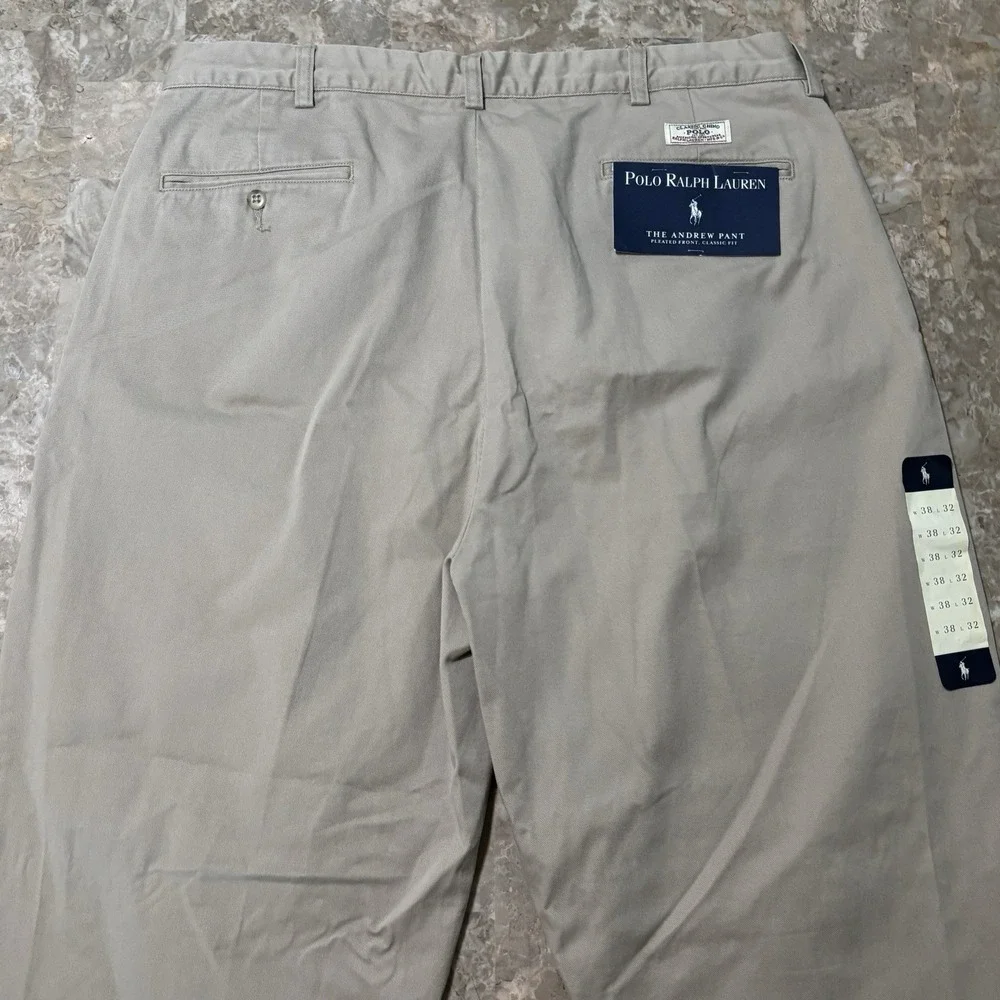 Polo Ralph Pants Mens 38x32 Khaki Tan Andrew Pant Double Pleat Vintage NEW